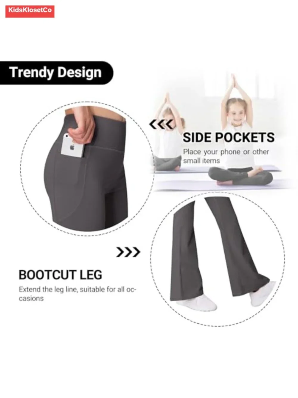 Girls Yoga Flare Wide Leg Pants with Pockets 3-Pack